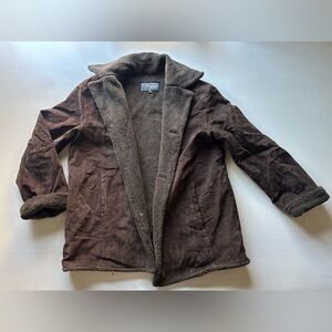 Mens Vtg Suede Leather Faux Sherpa Lined Jacket